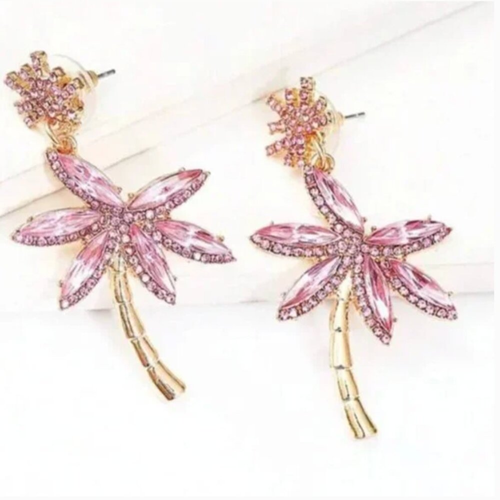 ❤️ FREE Palm Tree Plant Boho Peasant Rhinestone Hipster Hippie Chic Earrings